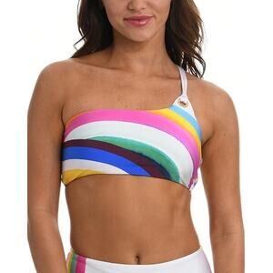 Sunshine 79 Rainbow Stripe One Shoulder Bikini Top Colorblock Women’s Size 8
